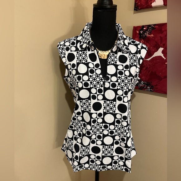 NWOT IBKUL ELISE BLACK & WHITE Sleeveless Polo Golf Shirt - Picture 3 of 12
